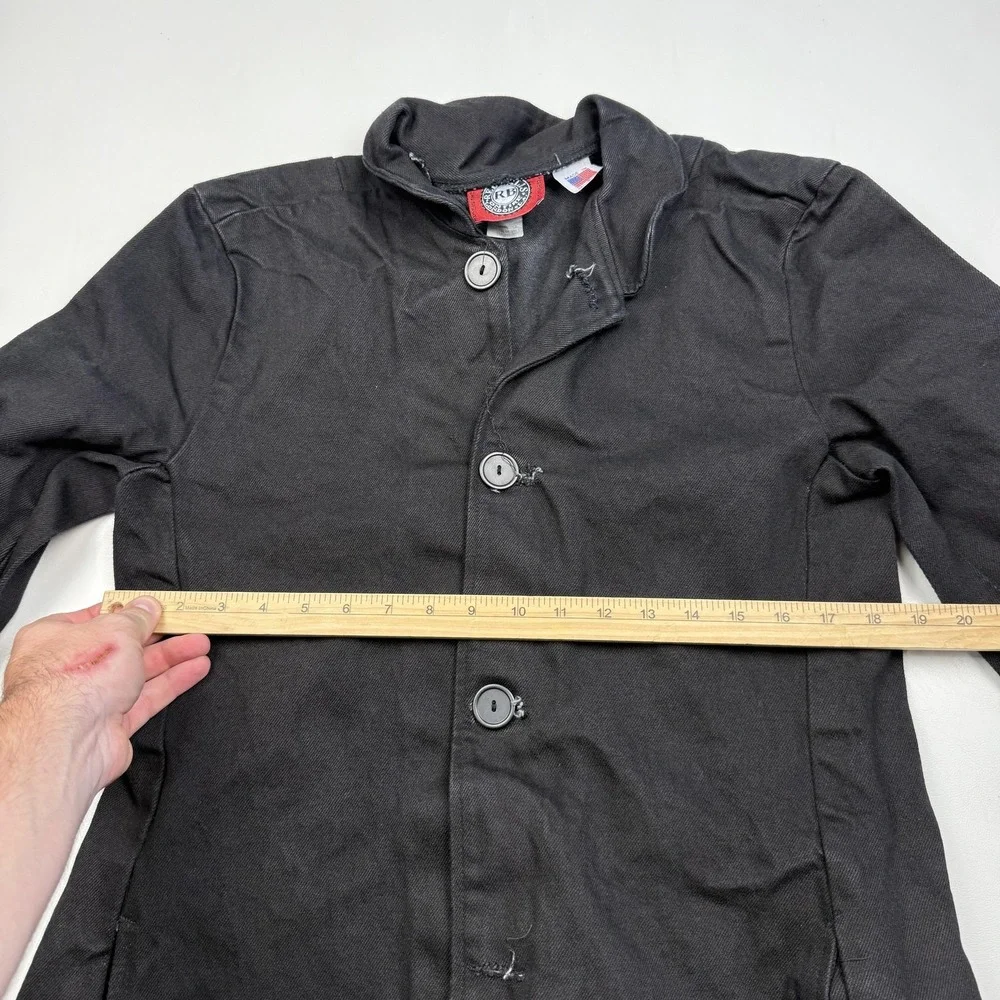 Red Balls on Fire Coat Mens Small Black Cotton Twill Long Overcoat USA